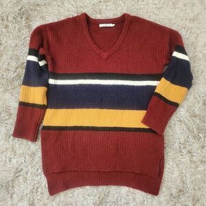 Stitches & Stripes RELVOLVE V-Neck Striped Tunic Sweater Red Size Small